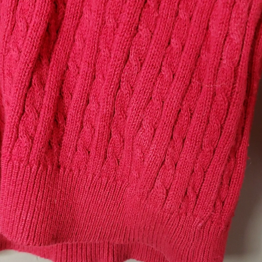 Lauren Ralph Lauren Sweater Cable Knit V-neck Petite Cotton Red Classy Medium PM